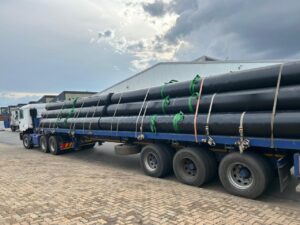 Truck loaded with GSE HDPE Liners from Geosynthetics Africa in Johannesburg for Botswana Lucara Mine Process Plant Infrastructure